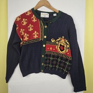 Vintage Marisa Christina Cardigan Sweater Size PP  Fleur-de-lis Crest Academia